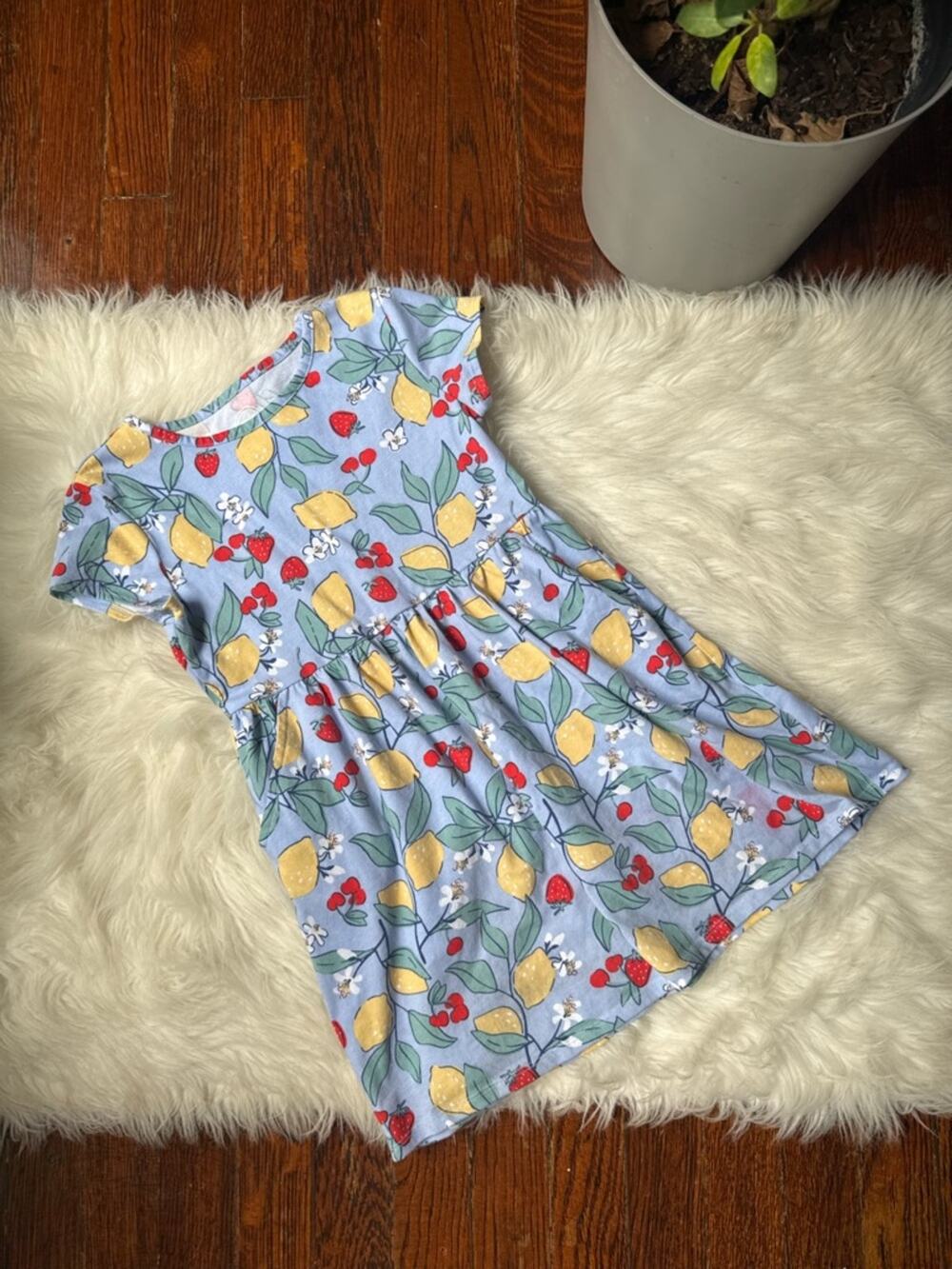 Wonder Nation Girls Fruit Print Dress Strawberry Lemon Pockets Small